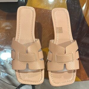 Tan Leather Slide Sandals